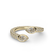 Yellow Gold Open Pear-Shaped Bezel Diamond Ring with Pave Side Diamonds